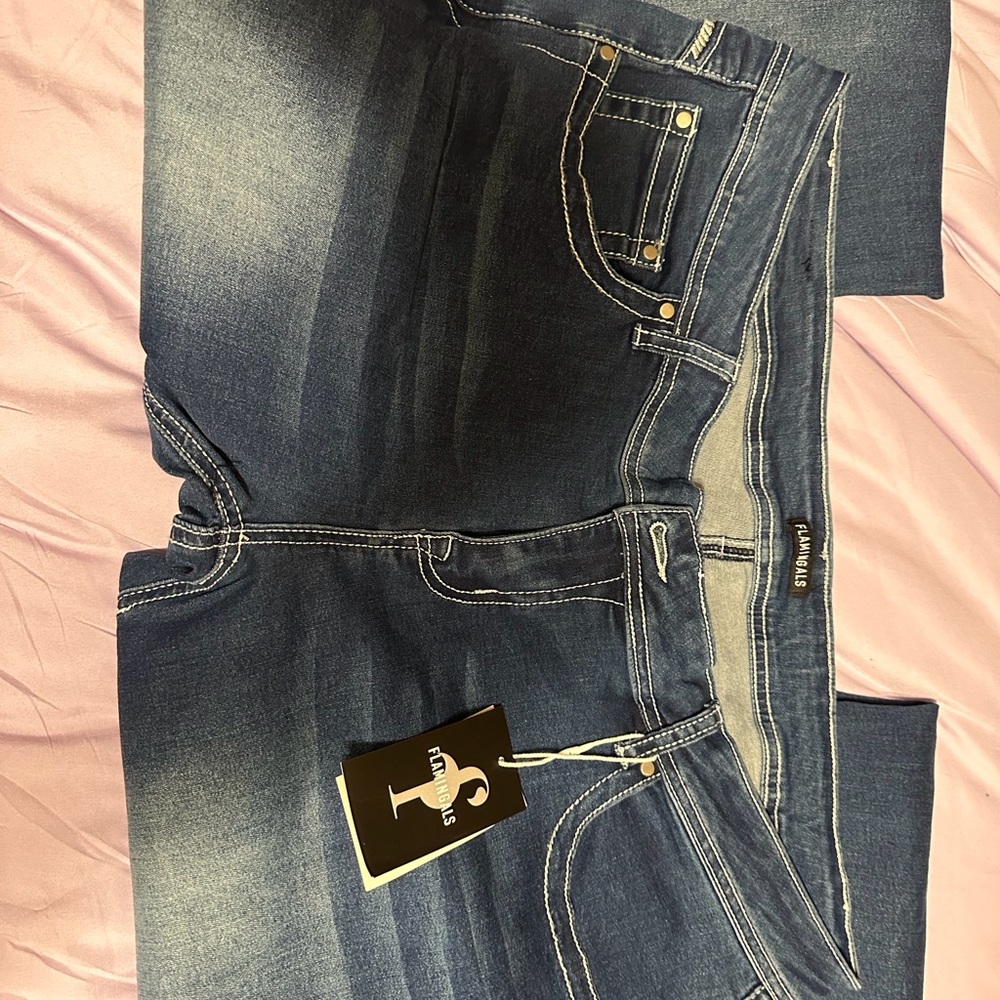 Vintage Embroidery Pocket Low Waist Bootcut Jeans